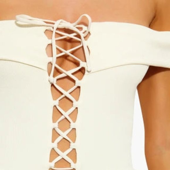 NWT L*SPACE x ANTHRO Off Shoulder Lace Up Swimsuit - Picture 8 of 14